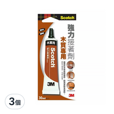 3M Scotch 強力接著劑 木質專用 30ml, 適用於木材黏著, 防水, 快速乾燥, 半透明狀, 3個