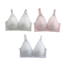 香草甜心 前開式蕾絲透氣薄墊無鋼圈哺乳內衣3件組, 舒適透氣 撫平副乳 可調節肩帶 加寬設計不易滑落 柔軟無鋼圈, 40, 淺藍 + 粉色 + 淺綠