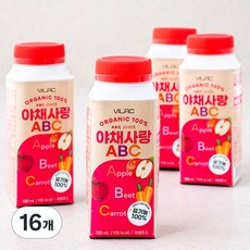 비락 유기농 야채사랑ABC, 180ml, 16개