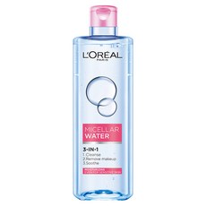 L'OREAL PARiS 巴黎萊雅 3合1卸妝潔顏水, 深層清潔, 法國高山泉水, 玫瑰精萃, 溫和不刺激, 敏感肌適用, 400ml, 1瓶