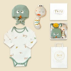 Iki幼兒款蛇紋短袖連身衣+帽子+手搖鈴安撫娃娃禮盒+購物袋