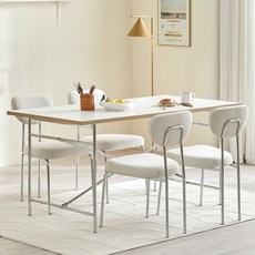 웰퍼니쳐 드뮤어 자작엣지 1400 테이블의자세트 4인용, 실버 + 화이트 + 아이보리, 일반의자 4