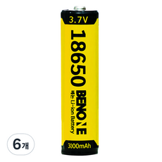 BENONE 18650 보호회로 리튬이온 배터리 충전식 건전지 3000mAh, 6개, 1개입