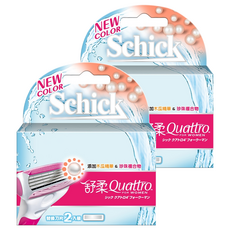 舒適牌 Schick 舒柔 Quattro 女用除毛刀替換刀片，添加木瓜精華及珍珠複合物，2入裝, 2個, 2盒