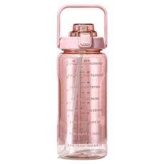 網美時間刻度大水壺, 2000ml, 自動彈力按鈕, 一鍵開啟, 防漏, 5色系, 櫻花粉, 2L, 1個