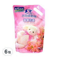 毛寶 衣物柔軟精 補充包 溫暖花香 天然花香 純淨舒適, 1.9kg, 6包