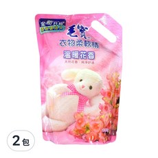 毛寶 衣物柔軟精 補充包 溫暖花香 天然花香 純淨舒適, 1.9kg, 2包