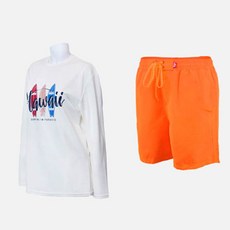 벤디스 남성용 하와이 긴팔 래쉬가드 상의 C264 + 비치팬츠 단색 A105 세트