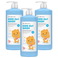 LG 生活健康 孩童用Kakao Friends聯名2合1洗髮沐浴乳 萊恩款, 1L, 3瓶