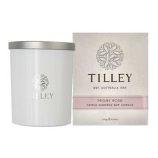 TILLEY 緹莉 微醺大豆香氛蠟燭 - 雙重香氛, 百年品牌, 安全低溫蠟燭, 長達45小時, 蔬果大豆蠟, 無鉛棉芯, 牡丹玫瑰, 240g, 1罐