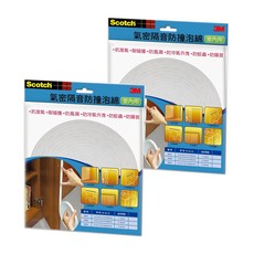 3M Scotch 氣密隔音防撞泡棉 室內用, 適用室外門窗 各類吸撞隔音用途 防止冷暖氣外洩 防蚊蟲 防風抗雨, 2個, 3.2 x 6.4 x 5150mm, 6601
