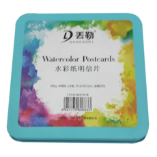 DORERART 丟勒 方形水彩紙明信片 300g 中粗紋 24張 直徑10.5*10.5cm 藍色鐵盒款