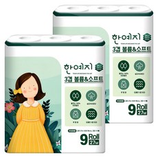 Hanyeji 三層柔軟捲筒衛生紙, 27m, 9捲, 2袋