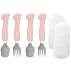 티지엠 곰돌이 캐릭터 실리콘 스테인리스 스푼포크 세트, 코랄핑크, 스푼 + 포크 + 케이스, 2세트