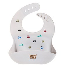 PaPa 幼兒用矽膠防水副食品圍兜, 1個, 1個, 灰色汽車