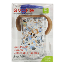 evorie 愛得利 Tritan 吸管水杯, 防漏耐用, 可拆卸手柄, 300mL, ED-105/BK 海洋世界, 1個