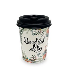 투고팩 플라워 종이컵 330ml + 블랙 타공 뚜껑 세트, 100개입, 1세트