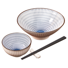 好料理 丼碗組, YA023002 高溫陶瓷 拉麵碗 飯碗 筷子, 拉麵碗直徑20.3 x 8.3cm + 飯碗直徑12 x 6cm + 筷23.5cm, 1組