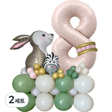 팡파티 토끼 생일 파티 숫자 풍선 세트 8, 그린 + 화이트, 2세트
