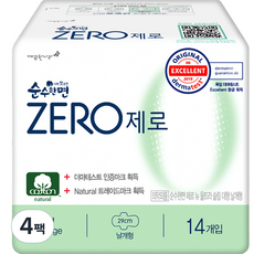 순수한면 제로 생리대 날개형, 대형, 14개입, 4개