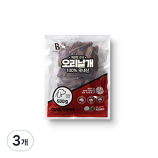 빈즈라이크 오리날개 강아지 간식, 오리날개맛, 500g, 3개 - 오리날개