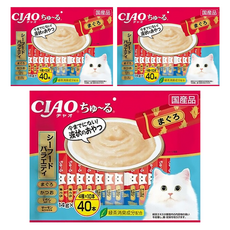 INABA CIAO 肉泥, 綜合海鮮口味, 易舔食, 營養均衡, 每次一包新鮮享受, 手持餵食方便, 綜合海鮮, 560g, 3袋