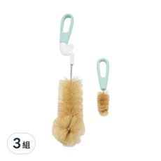 Simba 小獅王辛巴 旋轉式奶瓶刷 豬毛, 3組, 粉綠色