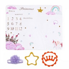 Kori Deer 可莉鹿 彌月禮盒組-法蘭絨嬰兒童成長紀錄日期毯,公主城堡,新生兒禮物, 1入