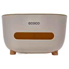 ecoco 桌面紙巾盒 桌面收納衛生紙盒 可拆蓋子 手機支架 雙層收納 防水防潮, 奶油色, 1個