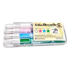 Shachihata 寫吉達 Artline Decorite 毛刷型螢光水板筆套裝, 四支裝, 可用於卡片、玻璃、瓷器、金屬和塑料, 4支