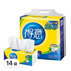 得意 連續抽取式花紋衛生紙，全新升級 柔軟度顯著提升 經濟實惠 壓紋設計 添加蘆薈精華 觸感絲滑 五重保證, 10包, 14袋