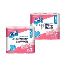 스카트 클리어핑크 행주타월+ 45매, 3롤, 2팩