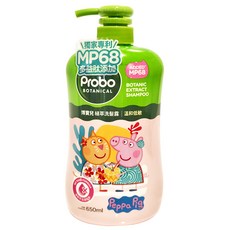 Probo 博寶兒 植萃洗髮露 佩佩豬, 大小燕麥植萃精華 滋養髮絲, 含人蔘精華 強健髮根, 卡通人物外包裝, 650ml, 1瓶