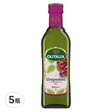 OLITALIA 奧利塔葡萄籽油500ml*5瓶裝，義大利原裝進口，高發煙點，適合煎炒炸, 500ml, 5瓶
