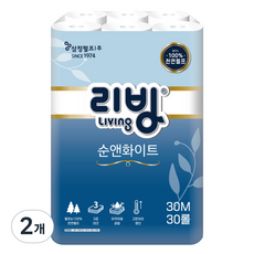 리빙티슈 순앤화이트 3겹 천연펄프 고급롤화장지, 30m, 30롤, 2개