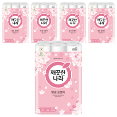 깨끗한나라 벚꽃 로맨틱 천연펄프 3겹 고급롤화장지, 27m, 30개입, 5개