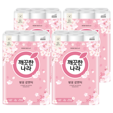 깨끗한나라 벚꽃 로맨틱 천연펄프 3겹 고급롤화장지, 27m, 30개입, 4개