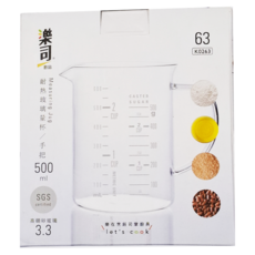 樂司廚品 耐熱玻璃量杯 附把 500ml 高硼砂玻璃, 1個