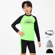 AQUATICA 孩童防曬泳衣褲組+泳鏡+泳帽+耳塞+束口收納袋 AQA312