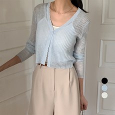 afinar 女款夏季基本透膚短版長袖開襟衫