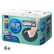 得意 金得意系列 巧撕廚房紙巾 Set 6捲, 強韌度提升33% 濕擦不易破, 10倍吸水量 20倍吸油力, 6袋