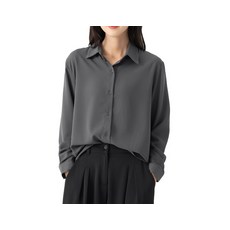 CARET 女款素色長袖襯衫, Free Size, 炭灰色