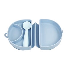 miniware 微兒 合掌包湯匙組, 灰藍薄荷色, 外出矽膠餐盤(附湯匙), 矽膠合掌包 + 湯匙, 藍色, 1組