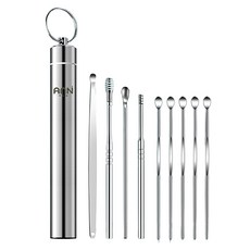 Anine優質掏耳棒道士攜帶型 9入組 銀色, 1組