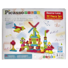 PicassoTILES 畢卡索 鬃毛積木組 112pc, 3D建築積木 鬃毛鎖定, PI22631, 1盒