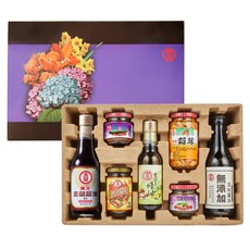 KIMLAN 金蘭 錦繡禮盒 Set, 無添加原味醬油、陳年醬油、香菇素蠔油、筍茸、素瓜仔肉、金蘭脆瓜、蜜汁烤肉醬, 1盒