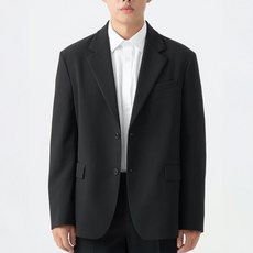 CARET 男款寬鬆休閒西裝外套, L~2XL, XL, 黑色