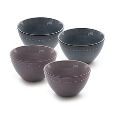 PRELUDE Capri陶瓷碗, 4個, 翡翠藍+酒紅色