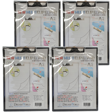 Dream World新款透明多功能文件夾板 A4 縱向, 混色, 4個
