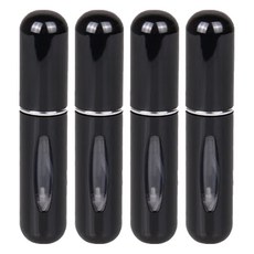 直充式香水分裝瓶, 鋁製外殼, 塑料內裡, 5ml, 黑色, 4個